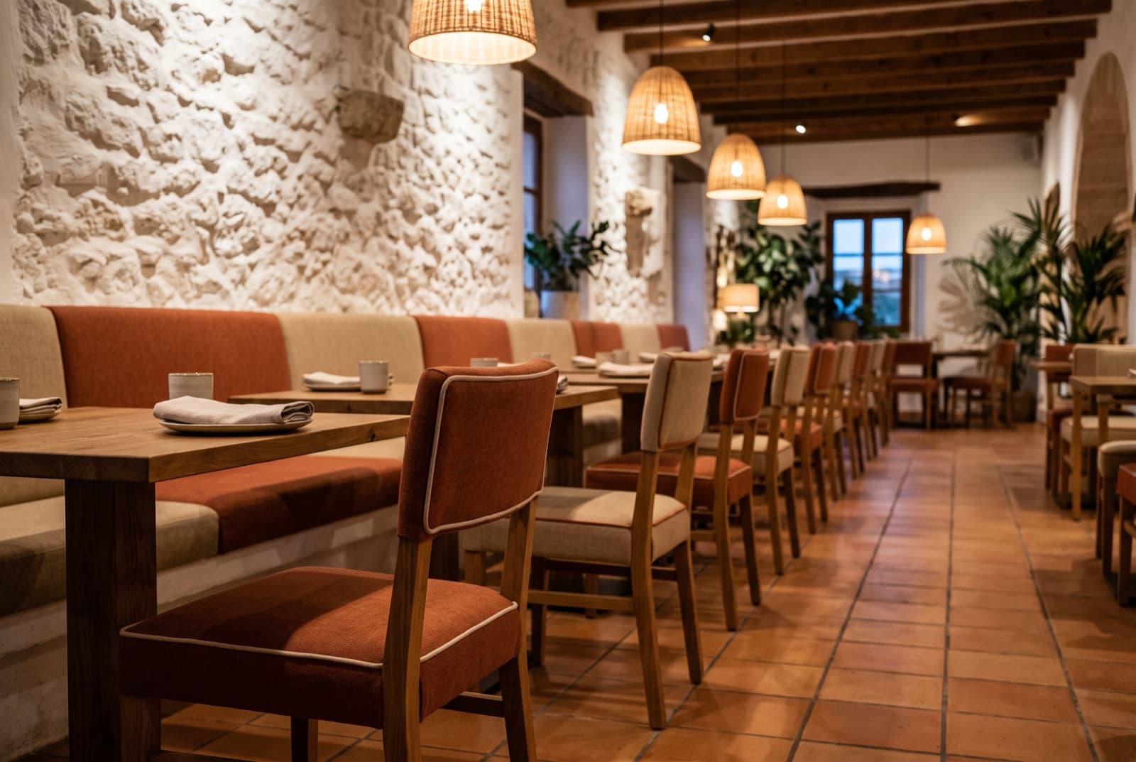 sillas y bancada de restaurante tapizadas en Mallorca