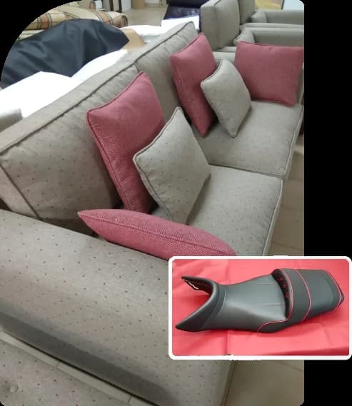 upholstery work in Mallorca: sofa and motorbike seat